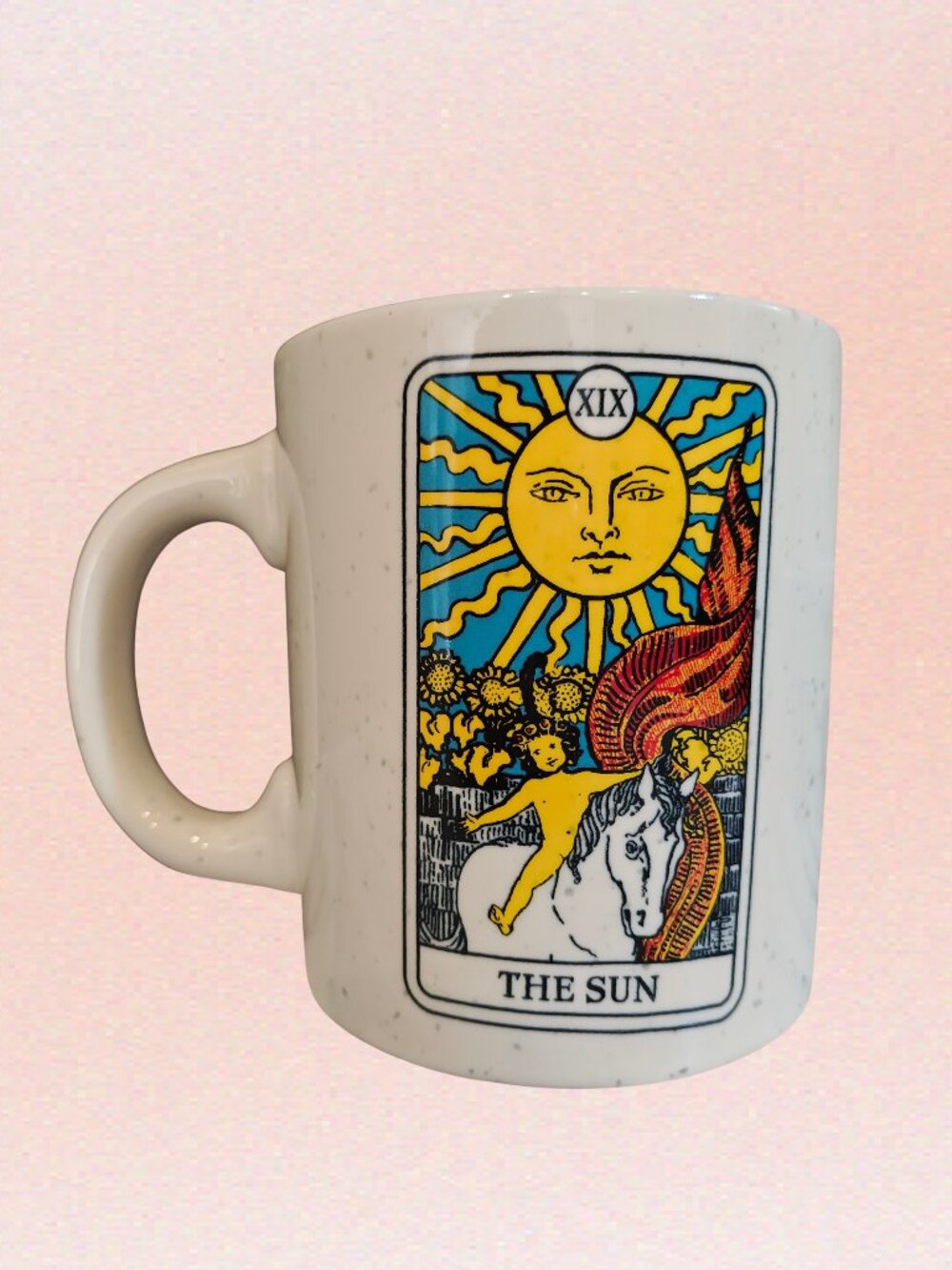 The Sun Tarot Card Ceramic Coffee Mug White Speckled Rider Waite Smith Brand New